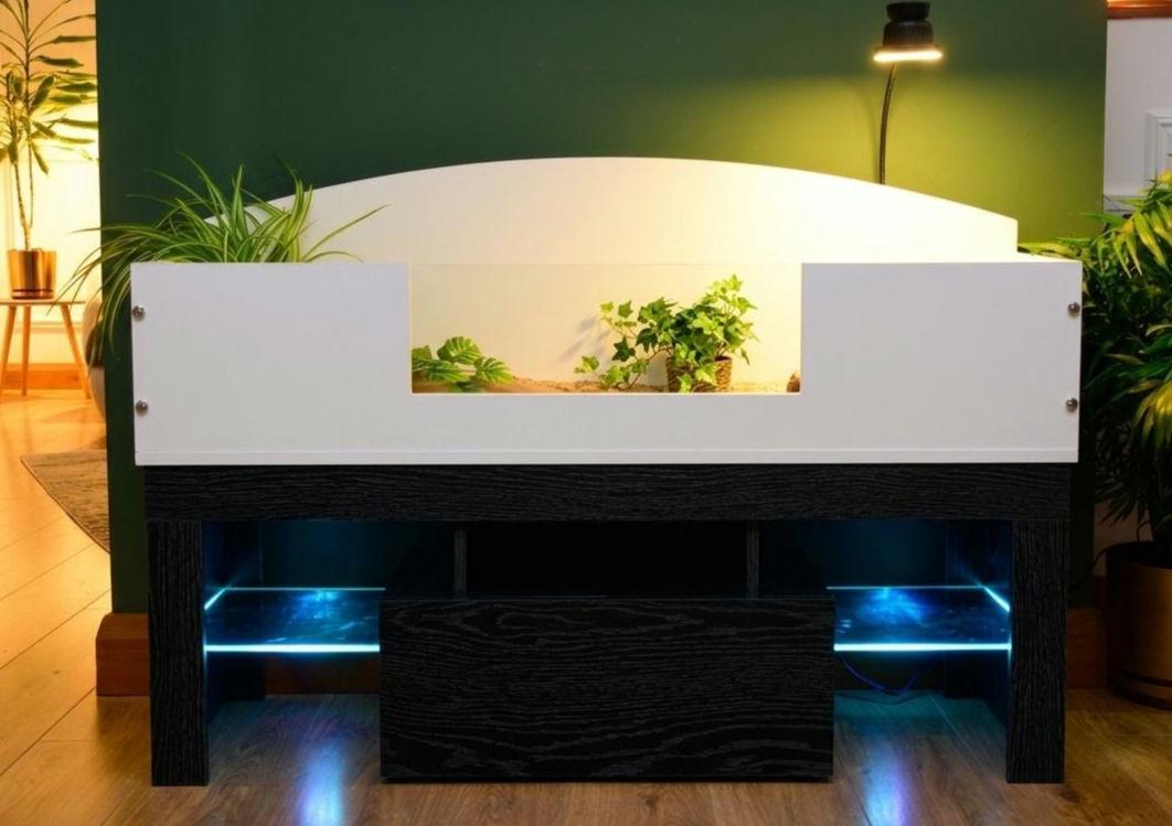 4ft x 16" x 15" Open Top Tortoise Table + Black LED Stand and Glass Window