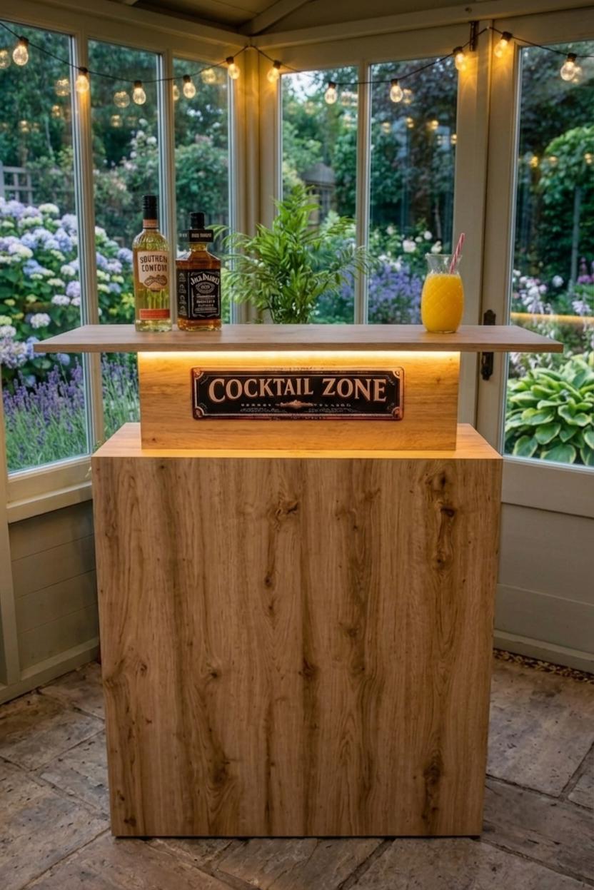 Oak Effect LED Home Bar