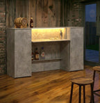Grey Stone Effect LED Home Bar with Stools (6ft)