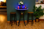 Rustic LED Round Industrial Dark Wood Bar Table with Matching Stools - For Bars, Restaurants & Home Dining