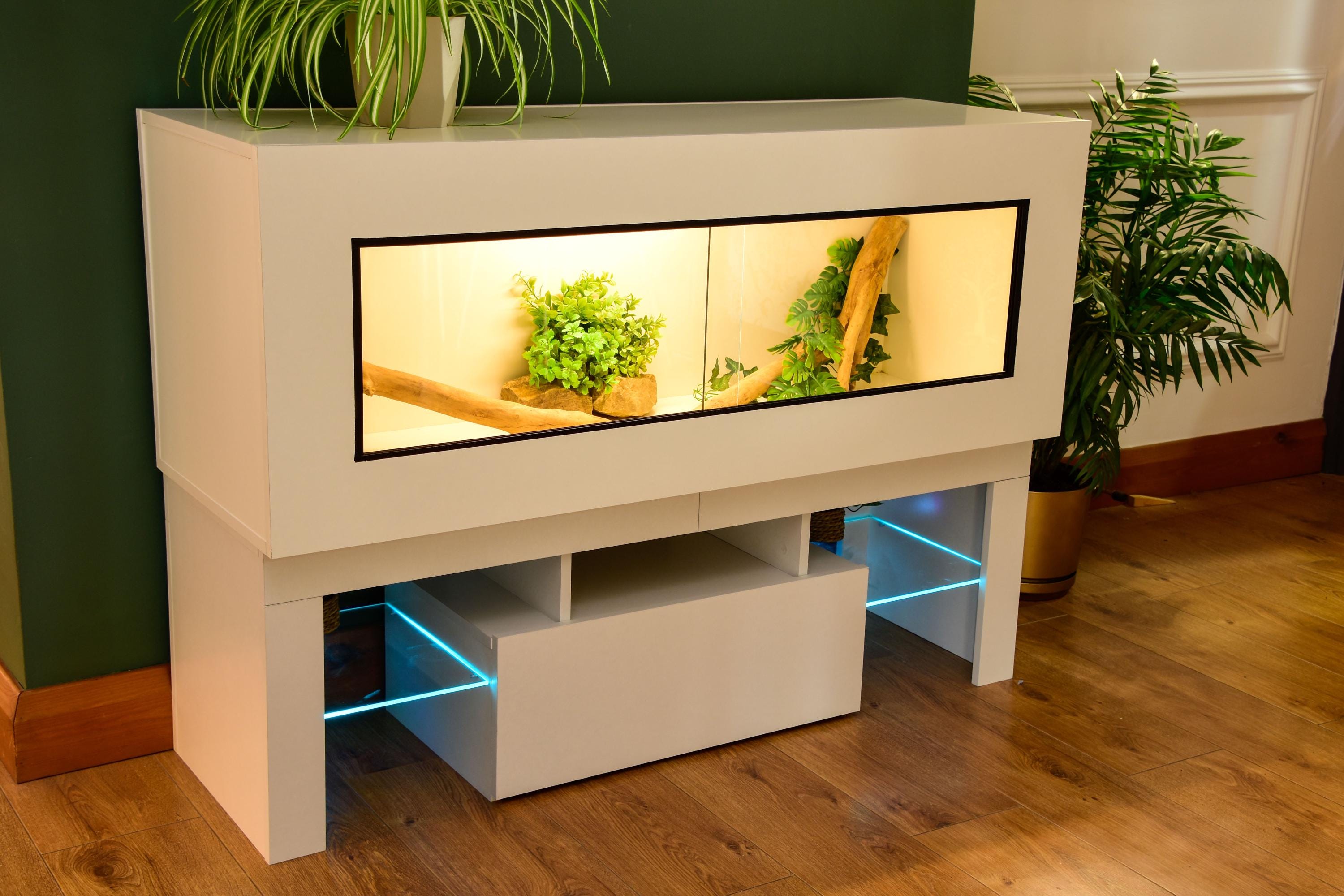 4ft Modern White Reptile Vivarium + LED Stand and Light Included