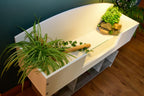 4ft x 16" x 15" Open Top Tortoise Table + Wide LED Grey Stone Stand and Glass Window