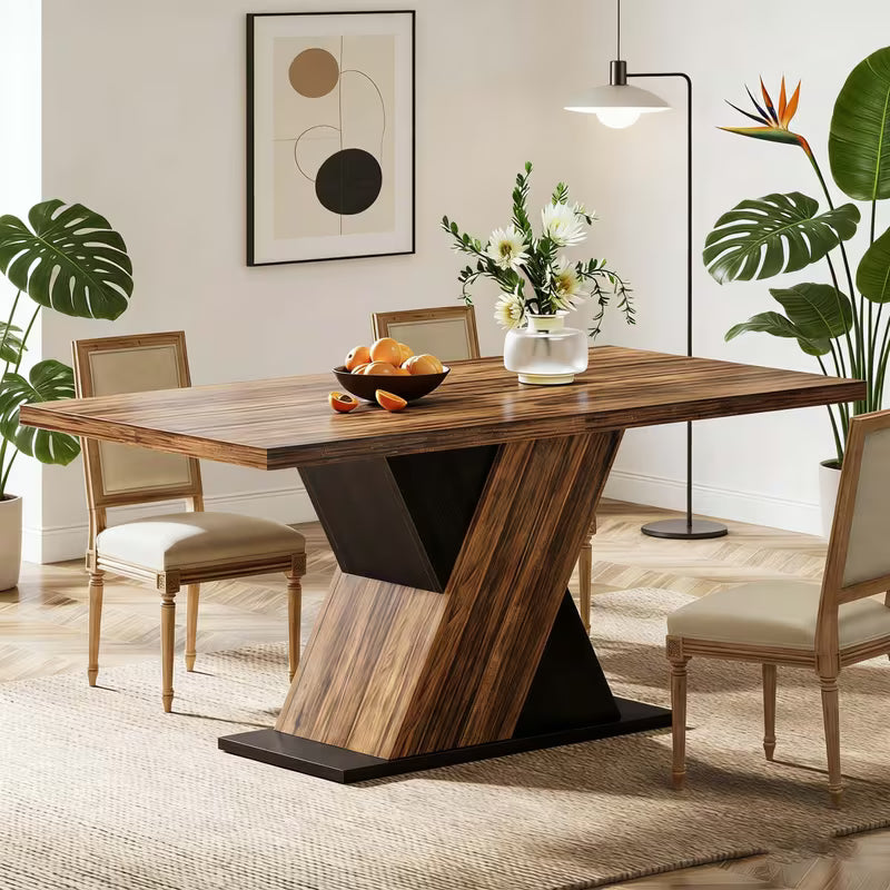Modern Farmhouse Dining Table with Heavy Duty Cross Base | 56" Dark Brown