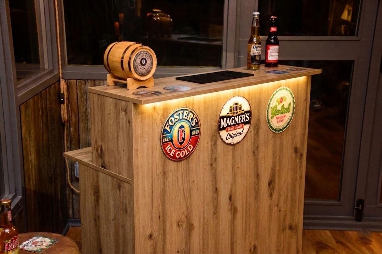 Oak Effect LED Home Bar with Stools (1m)