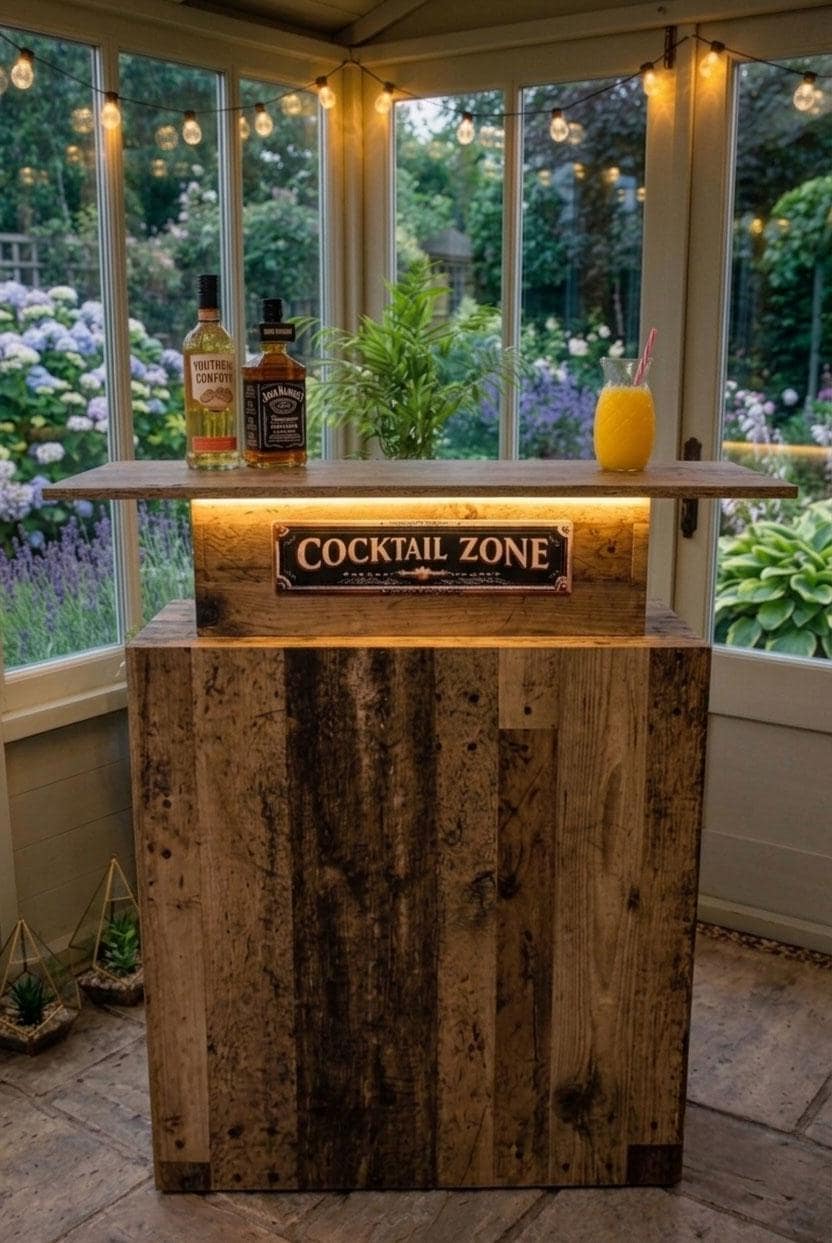 Old Wood Effect LED Home Bar (1m)