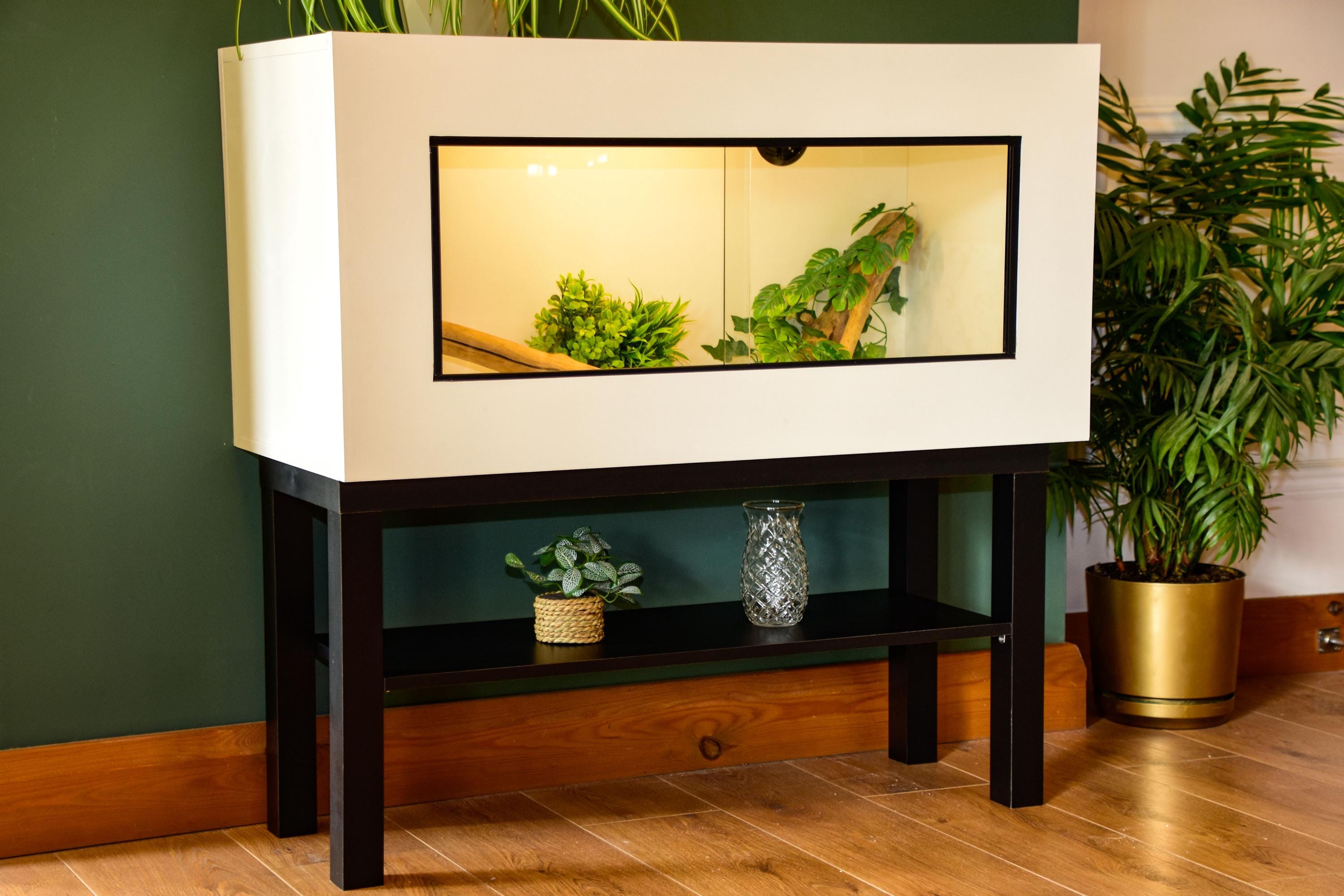 3ft Modern White Reptile Vivarium + Black Stand - LED Light Included