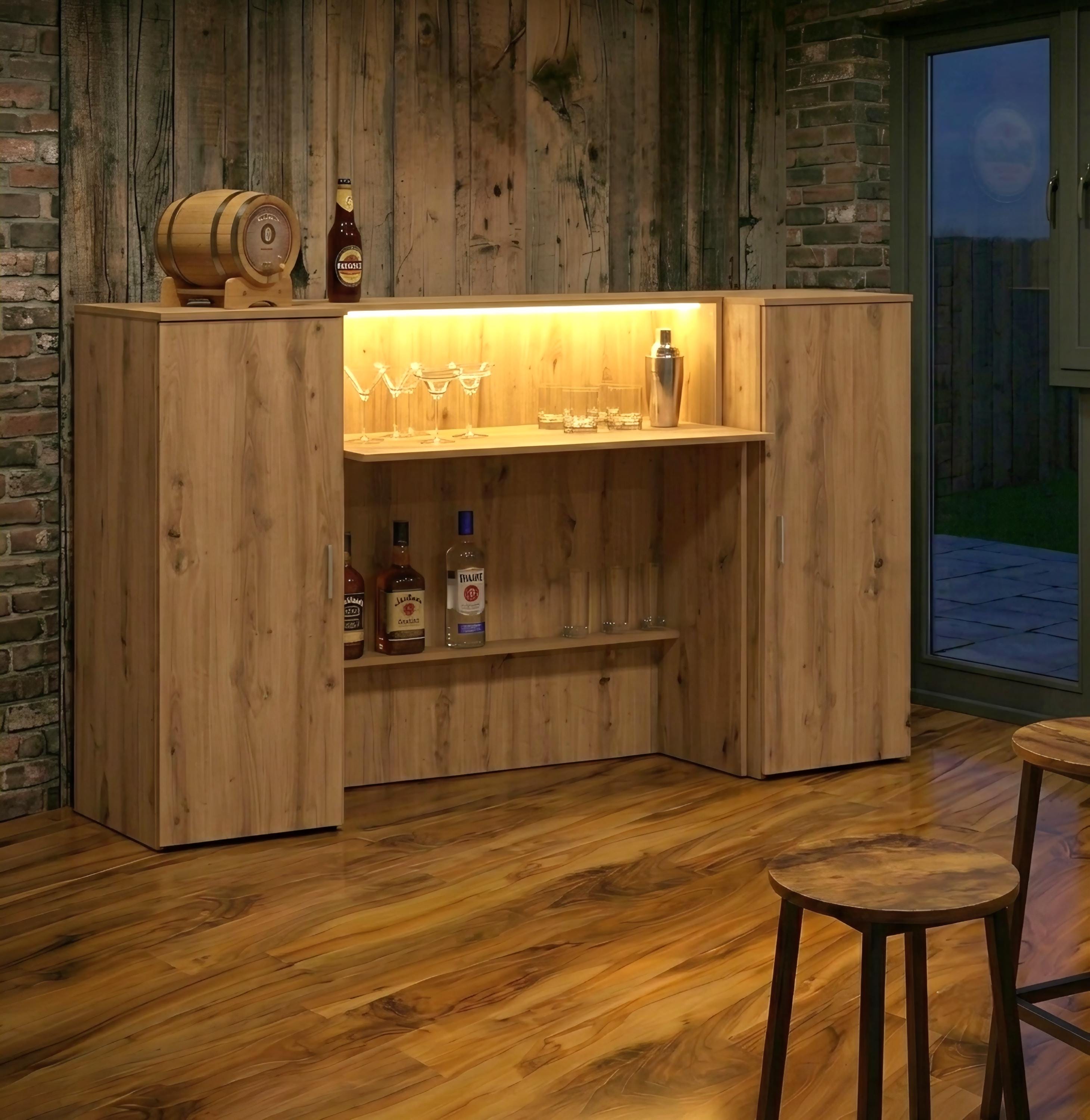 Oak Effect LED Home Bar with Stools (6ft)