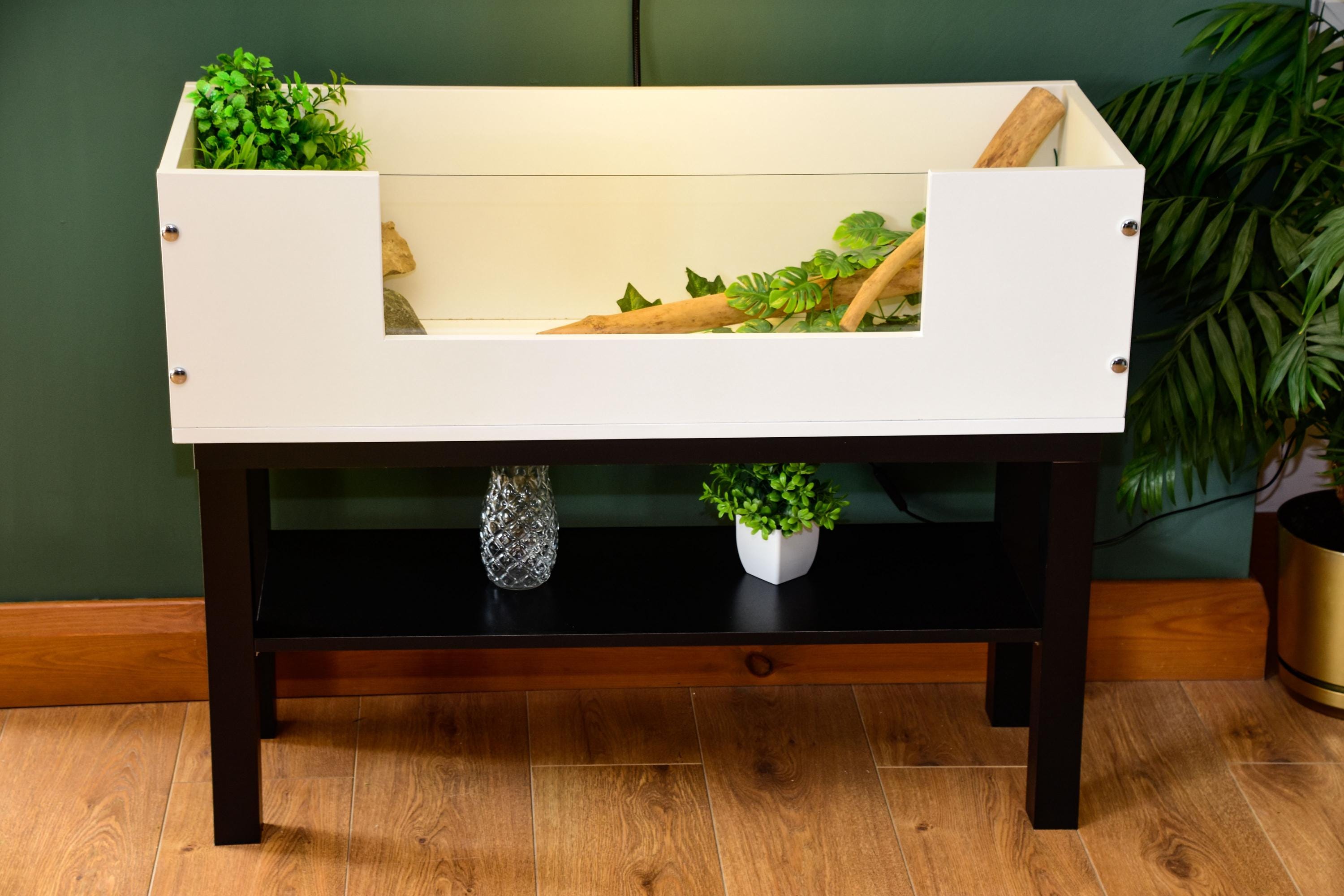 3ft Open Top Tortoise Table + Black Stand with Glass Window