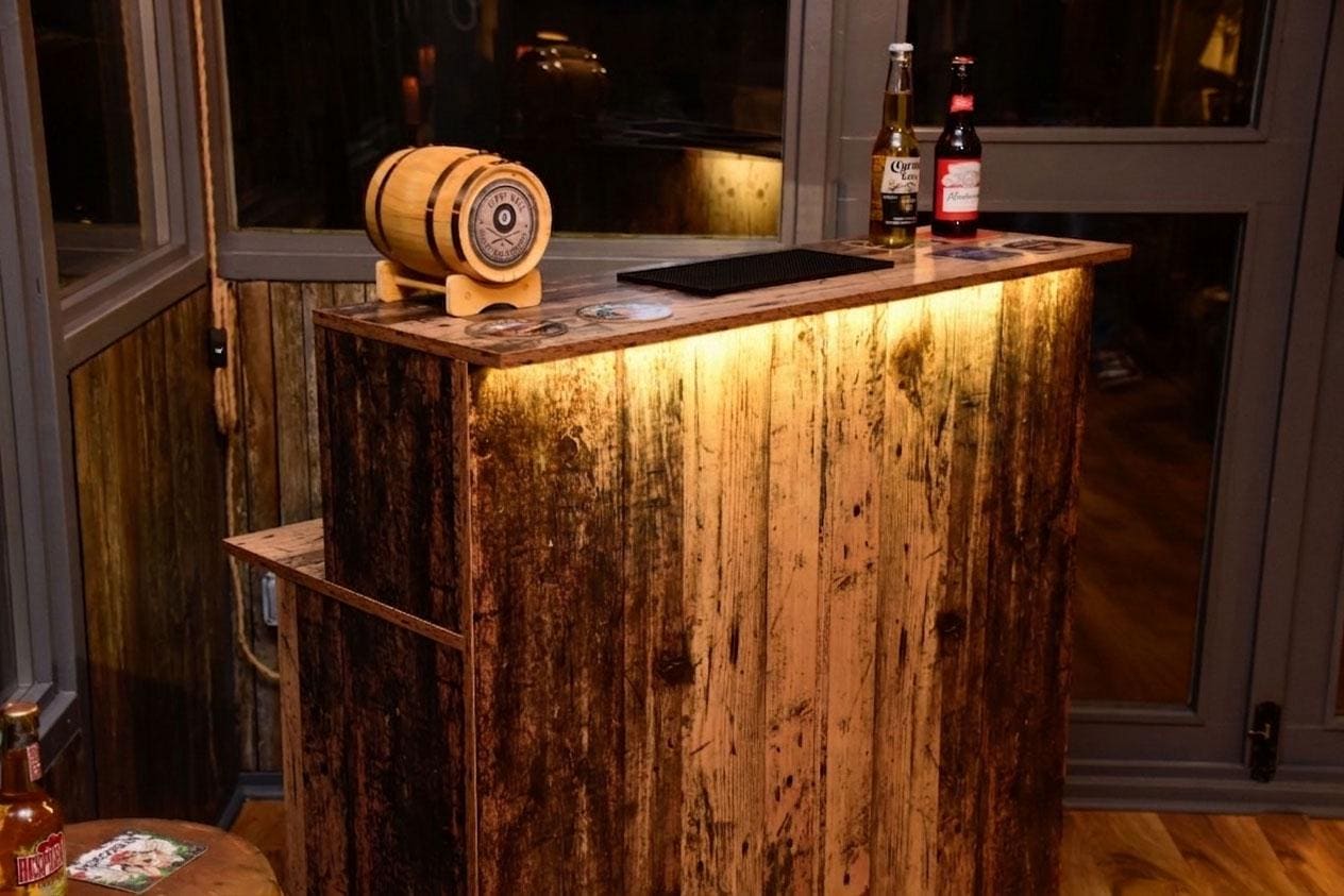 Old Wood Effect LED Home Bar with Matching Stools (1m)