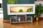 4ft Modern White Reptile Vivarium + Wide Grey Stone Stand - LED Lights Included