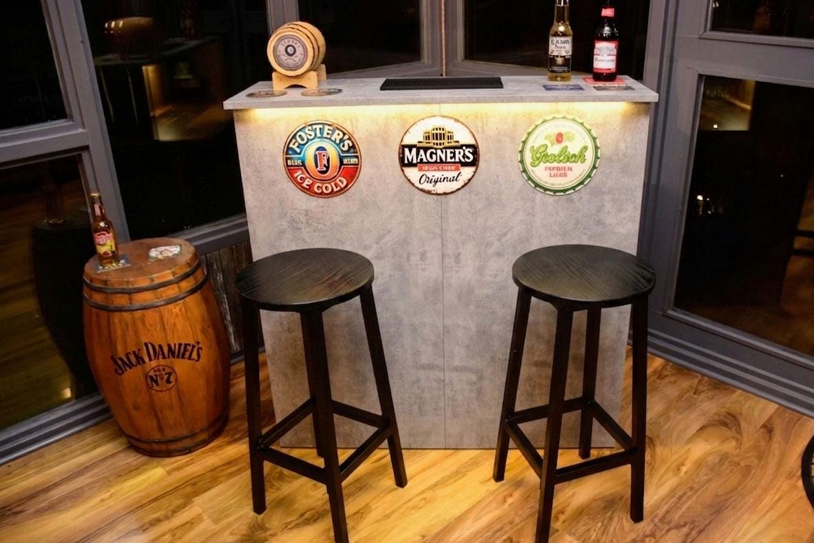 Grey Stone Effect LED Home Bar with Stools (1m)