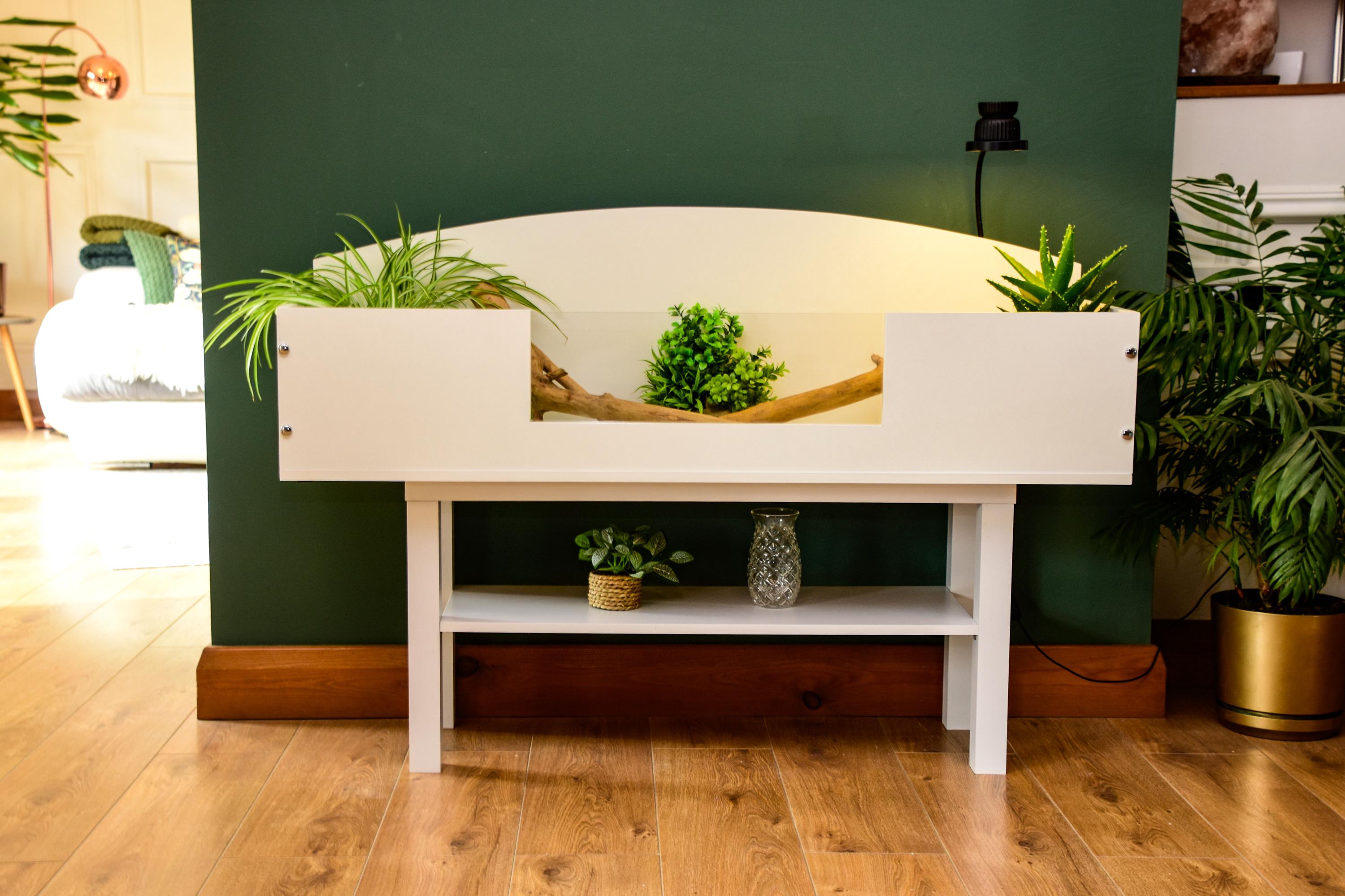 4ft Open Top Tortoise Table + White Stand with Glass Window