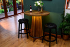 Rustic Wood Effect LED Bistro Bar Table - Metal Ring Footrest - Stools Optional
