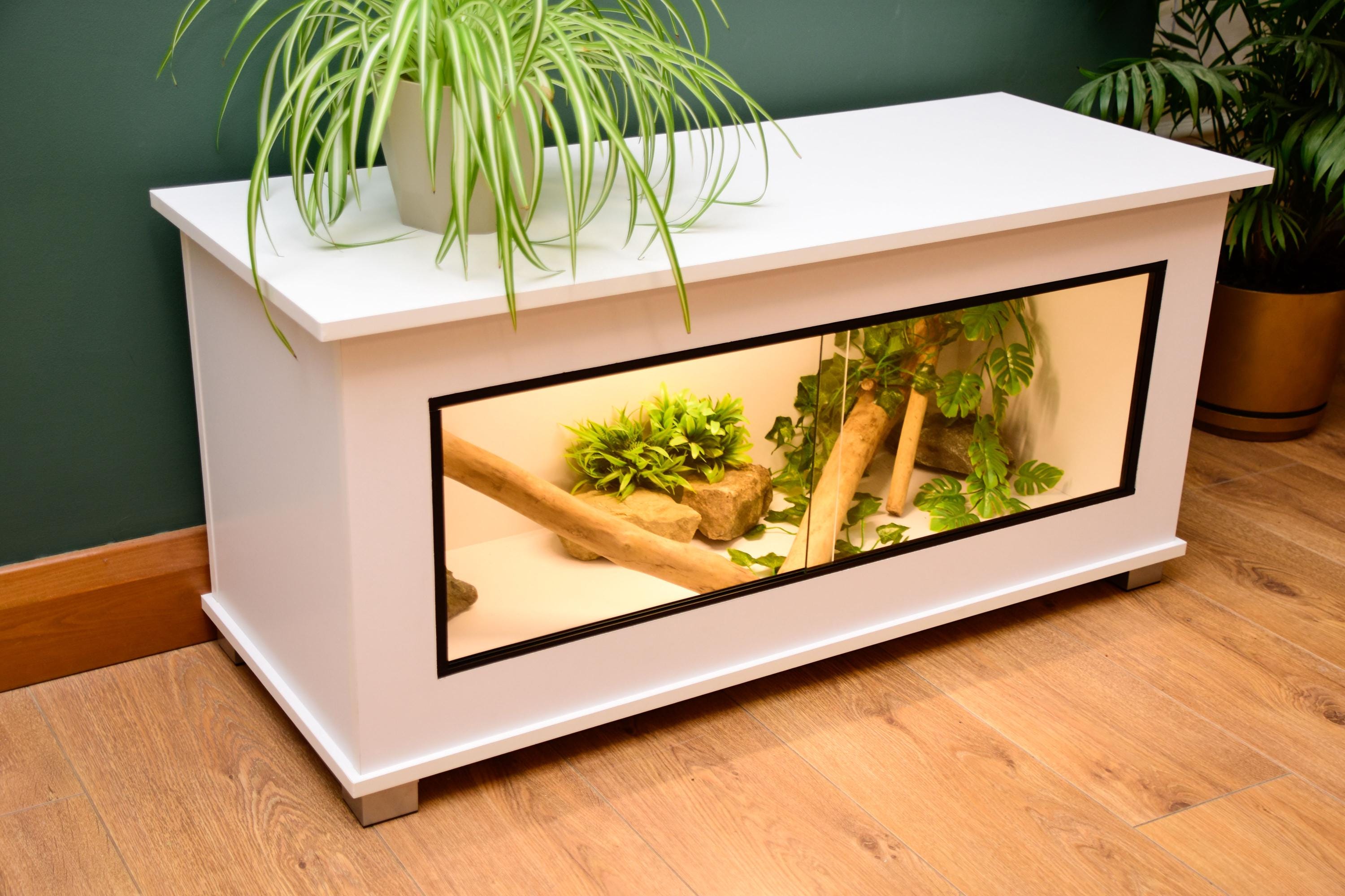 Modern White Reptile Vivarium / Tortoise Table - 1m Wide (Between 3-4ft) - Sliding Doors & Hinge Lid -LED Light Included