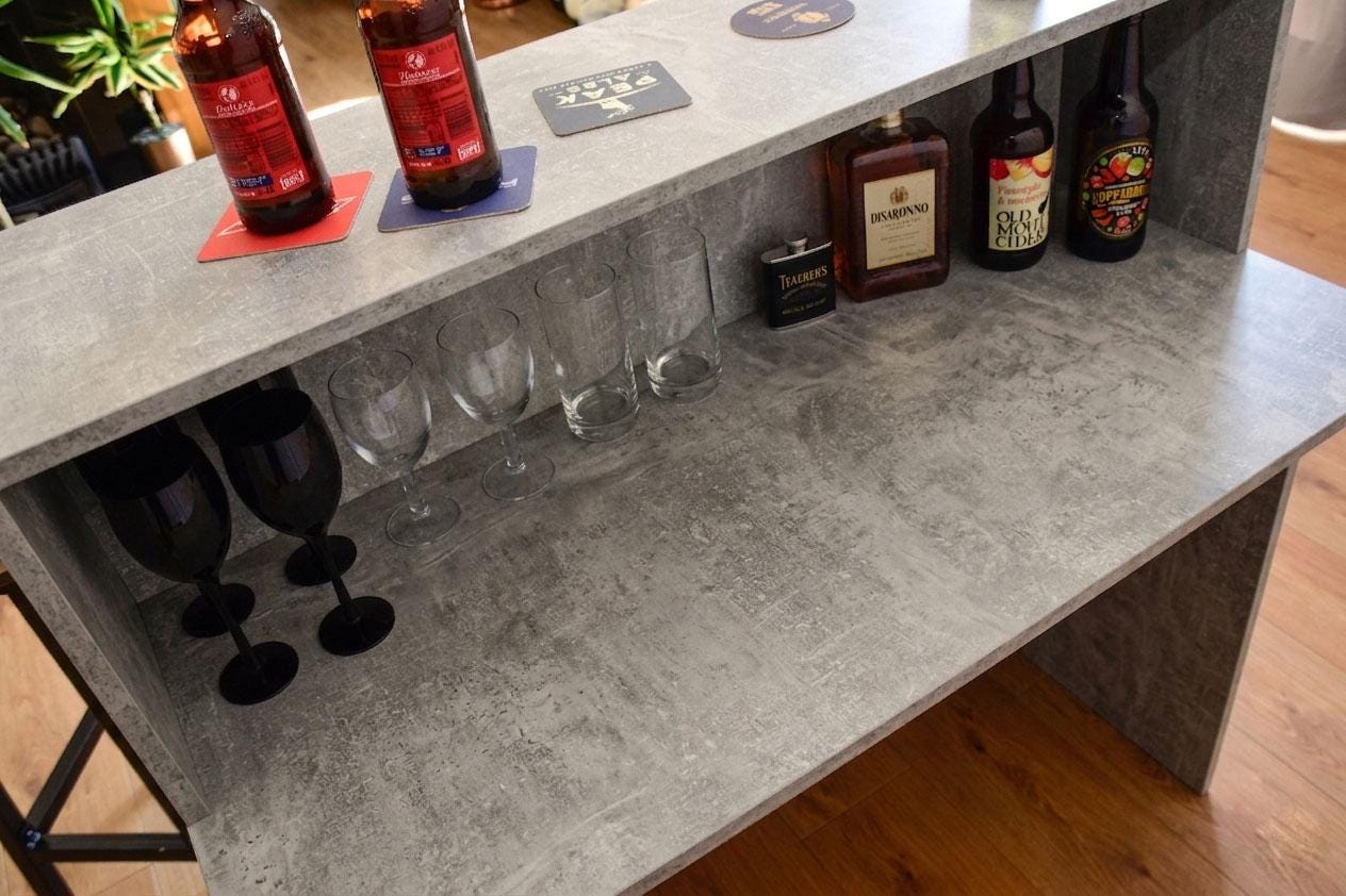Grey Stone Effect LED Home Bar with Stools (1m)