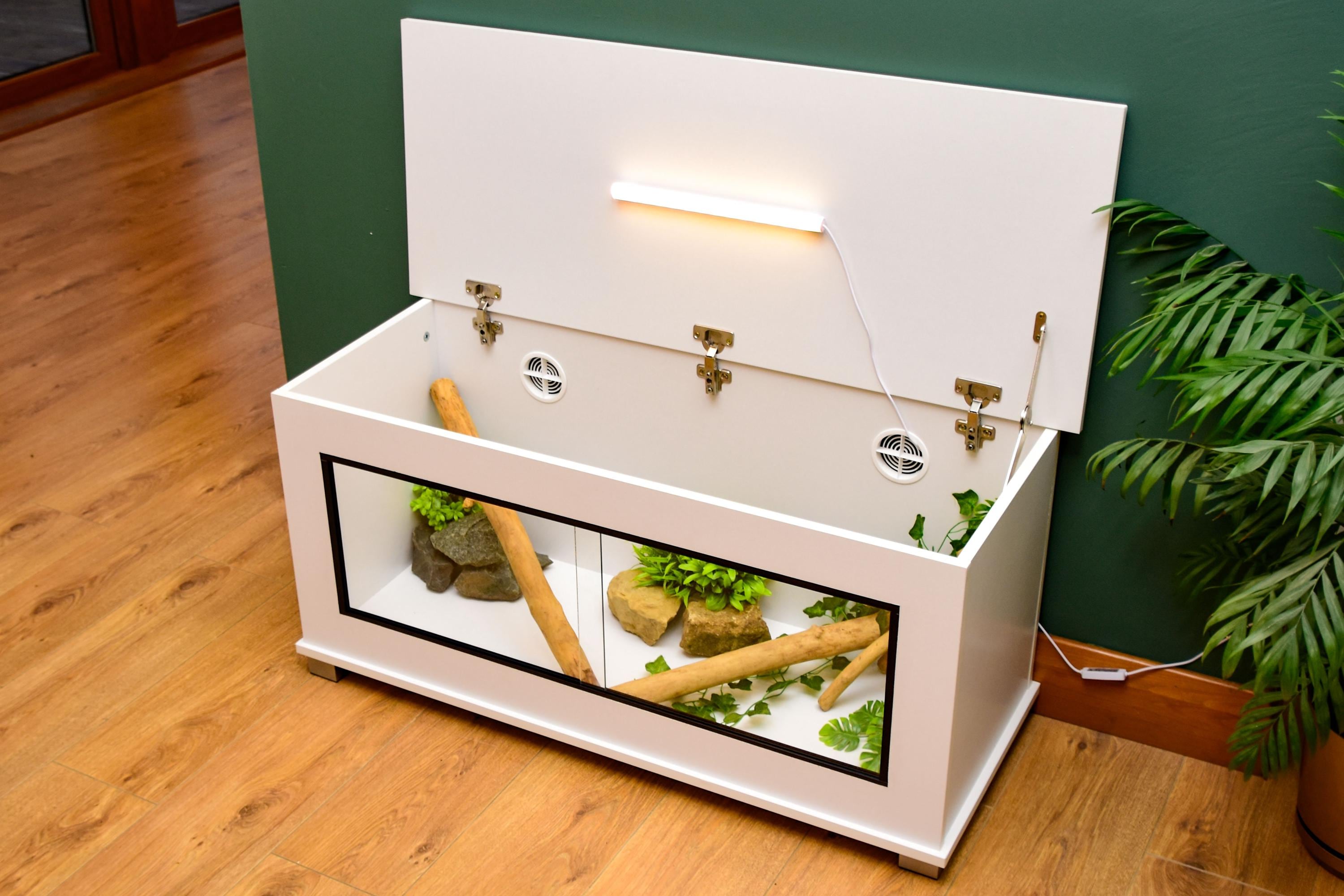 Modern White Reptile Vivarium / Tortoise Table - 1m Wide (Between 3-4ft) - Sliding Doors & Hinge Lid -LED Light Included