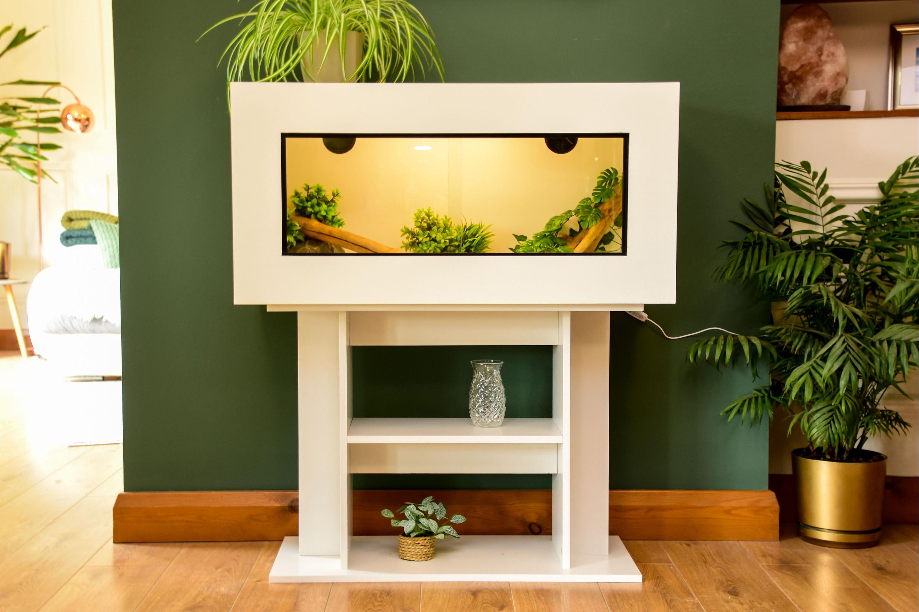 3ft Modern White Reptile Vivarium + High Stand - LED Light Included