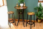 Rustic Round Industrial Dark Wood Bar Table with Matching Stools - For Bars, Restaurants & Home Dining