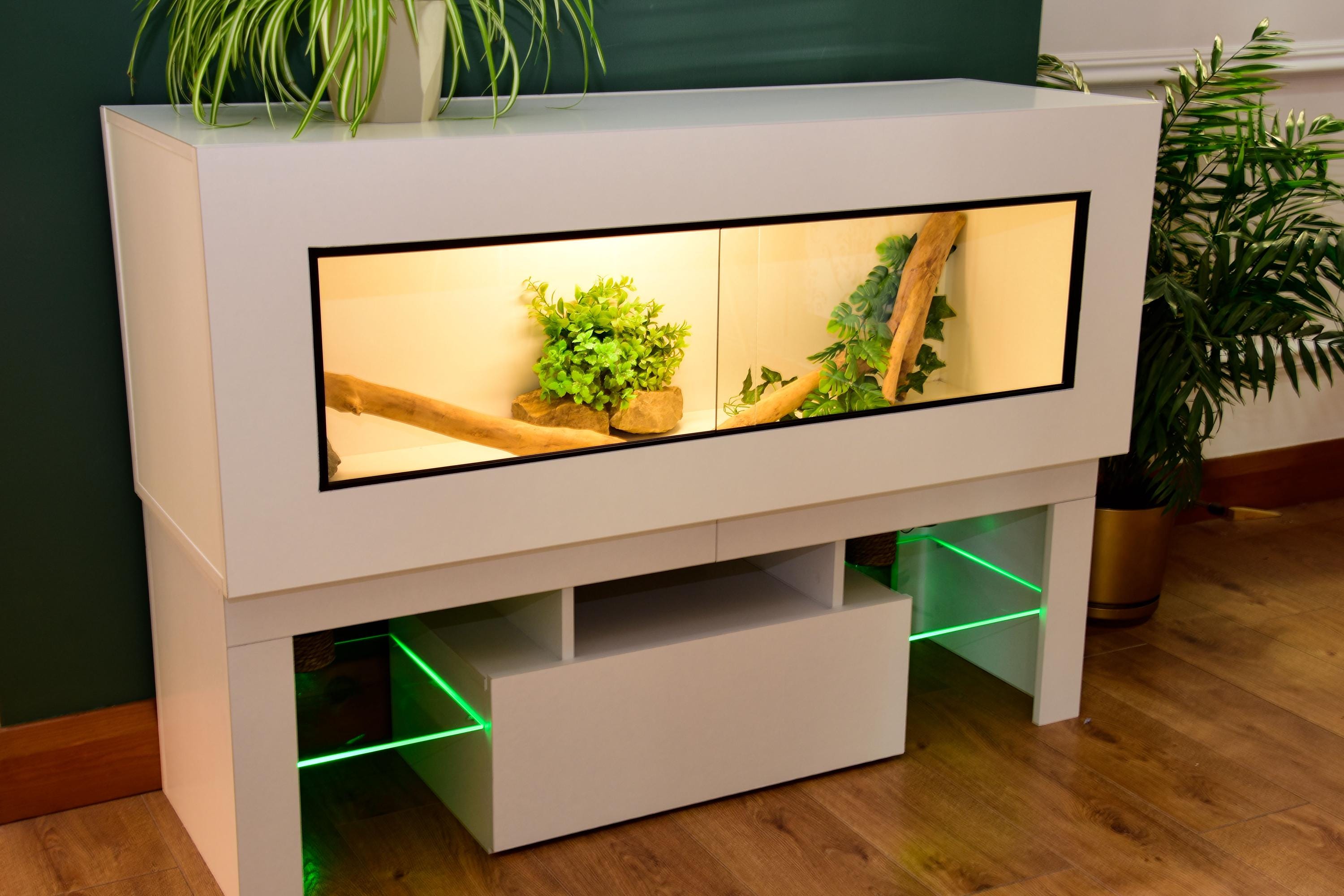 4ft Modern White Reptile Vivarium + LED Stand and Light Included