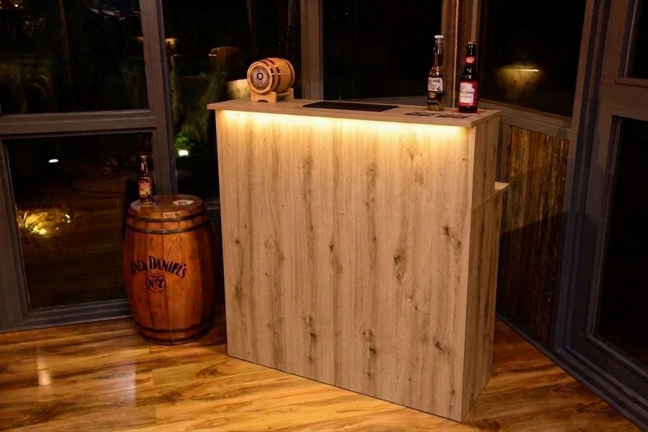 Oak Effect LED Home Bar with Stools (1m)