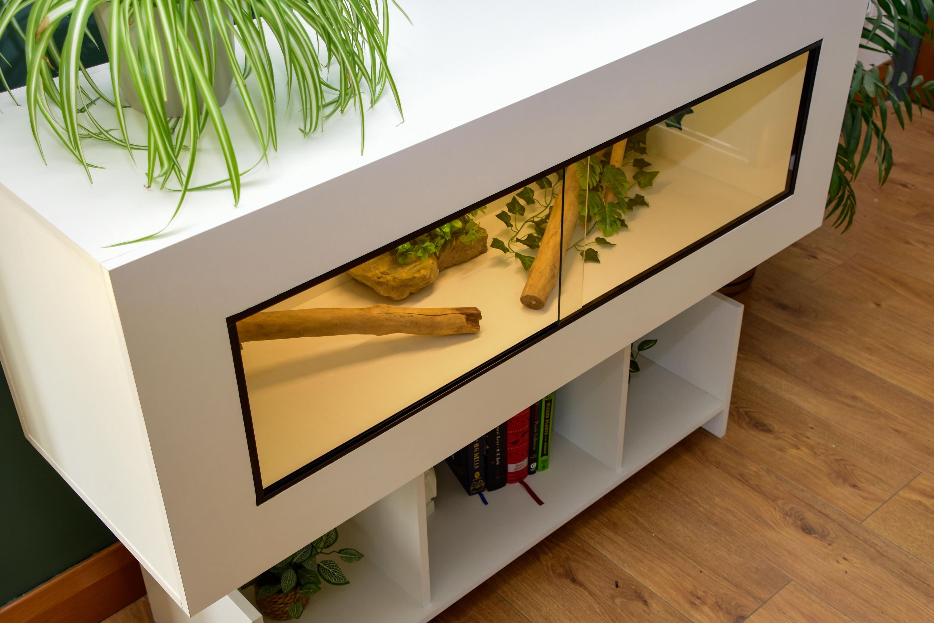 4ft Modern White Reptile Vivarium + Wide White Stand - LED Lights Included