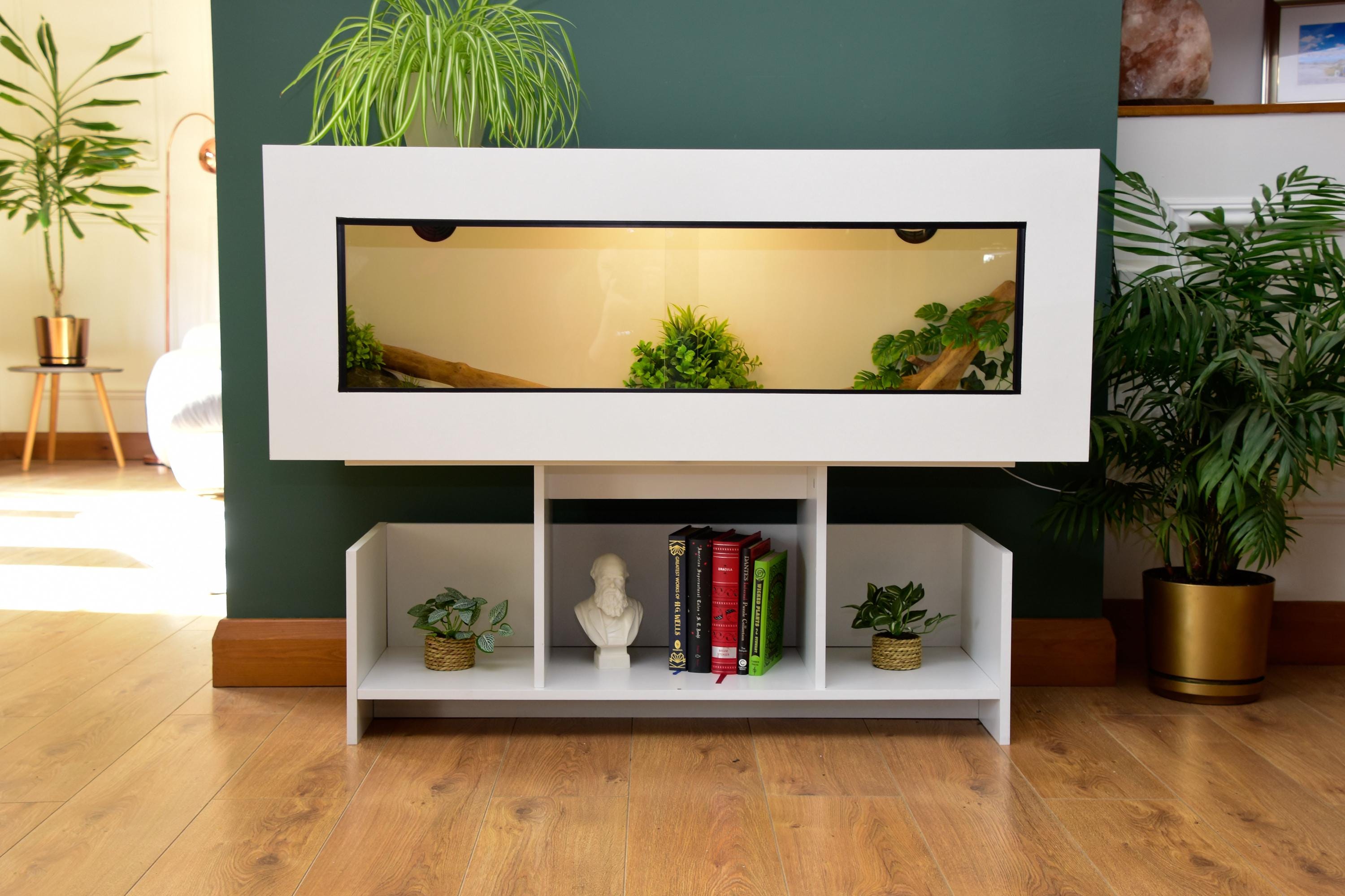 4ft Modern White Reptile Vivarium + Wide White Stand - LED Lights Included