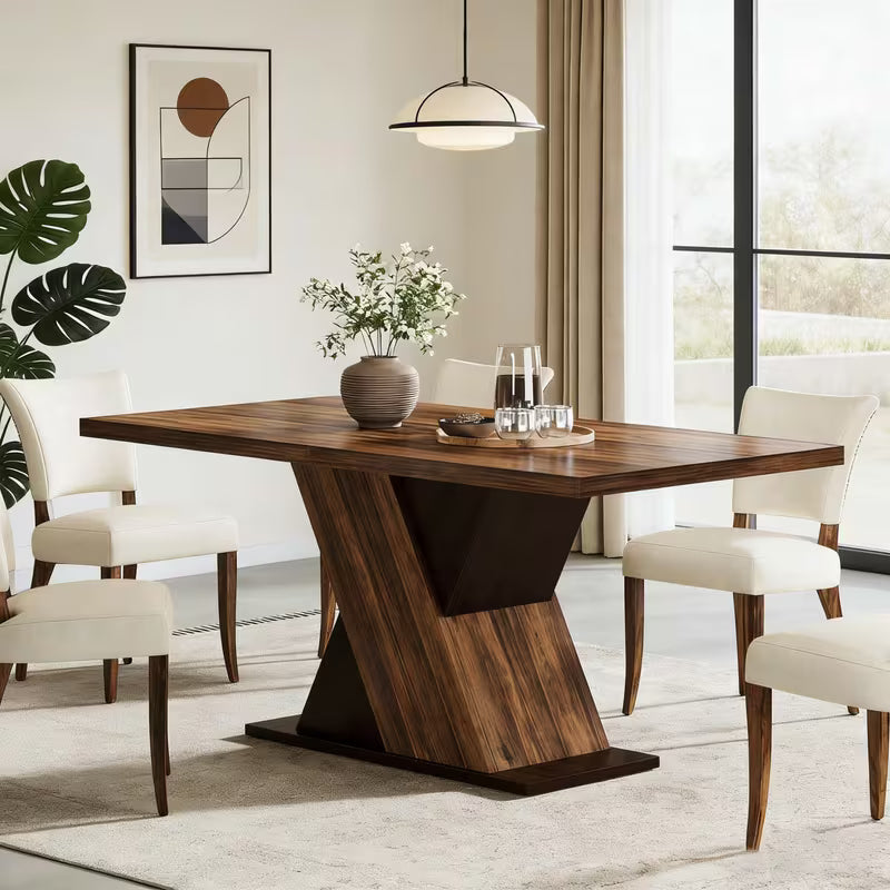 Modern Farmhouse Dining Table with Heavy Duty Cross Base | 56" Dark Brown