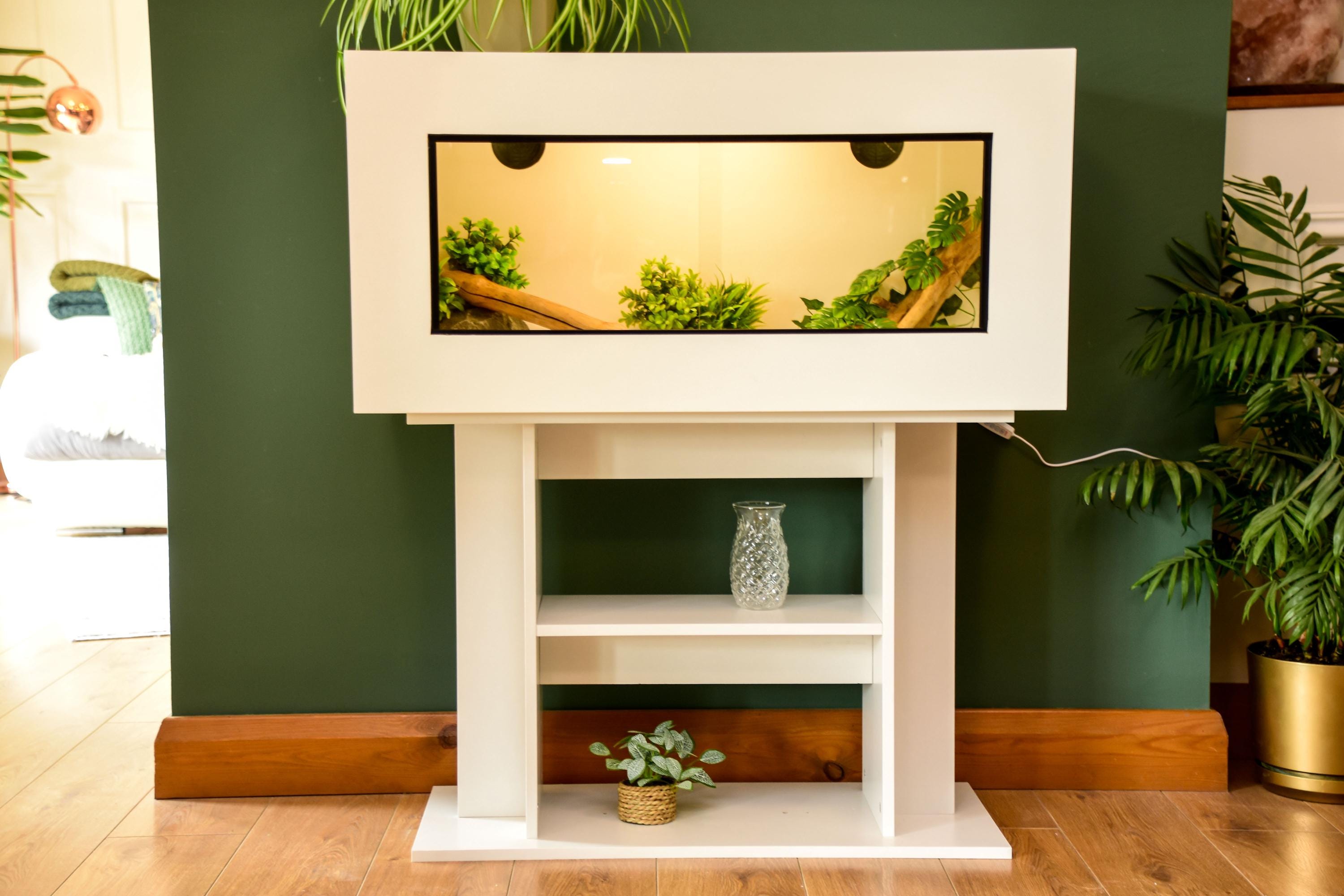 3ft Modern White Reptile Vivarium + High Stand - LED Light Included