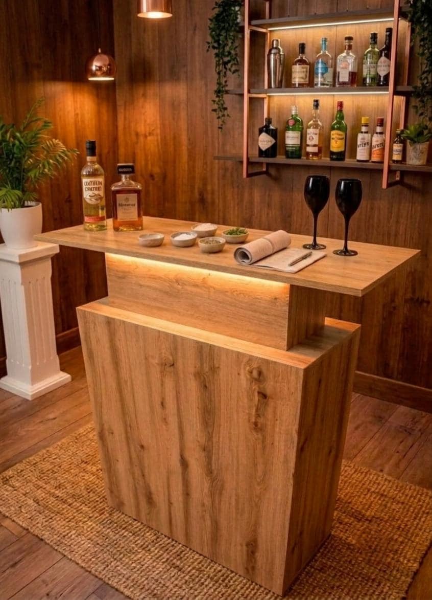 Oak Effect LED Home Bar
