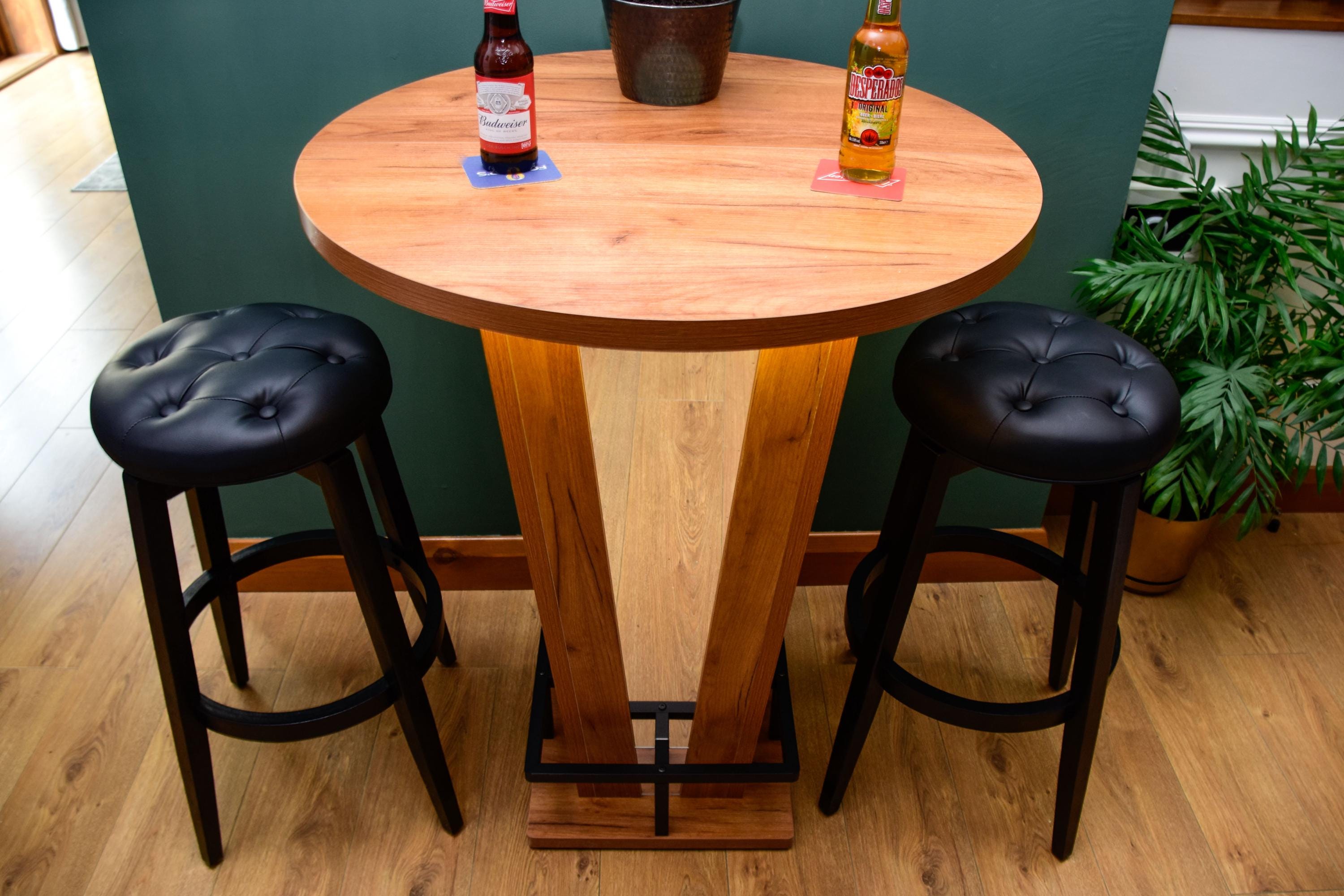 Rustic Oak Effect Mirrored LED Wooden Bar Table - Stools Optional - For Bars, Restaurants & Home Dining