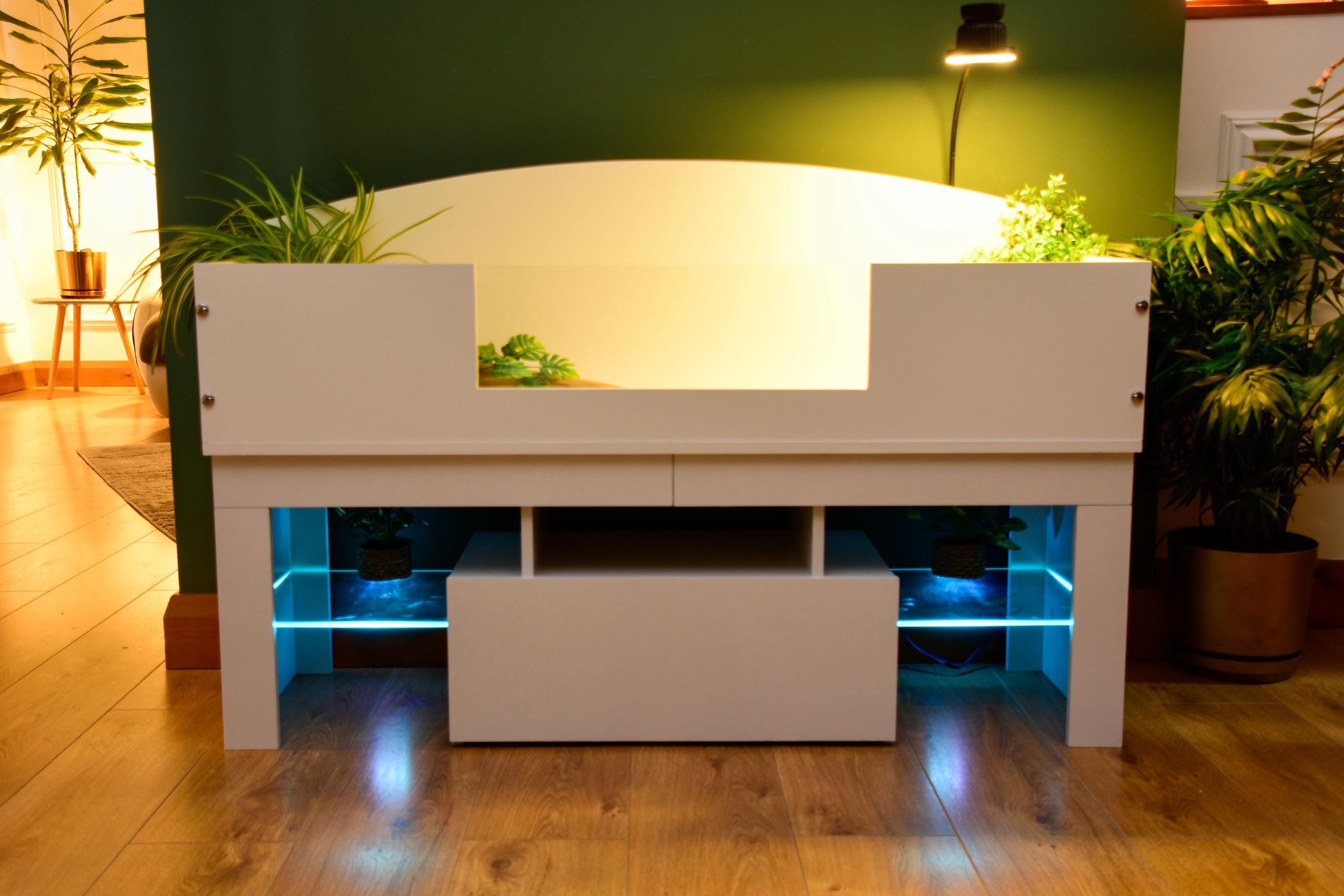4ft x 16" x 15" Open Top Tortoise Table + LED Stand and Glass Window