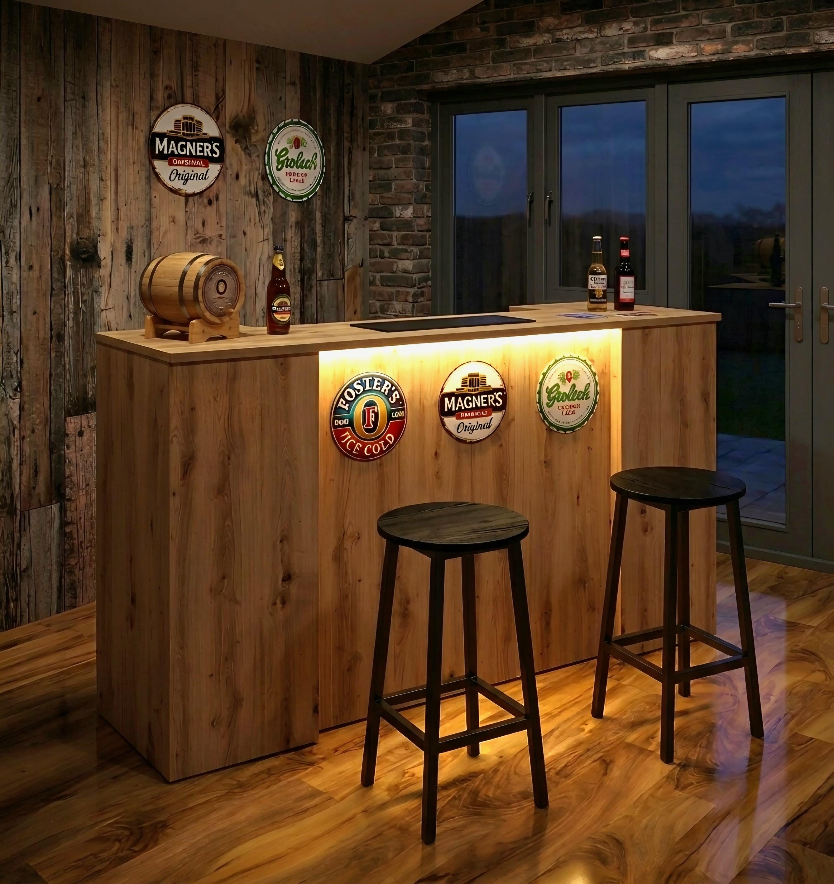 Oak Effect LED Home Bar with Stools (6ft)