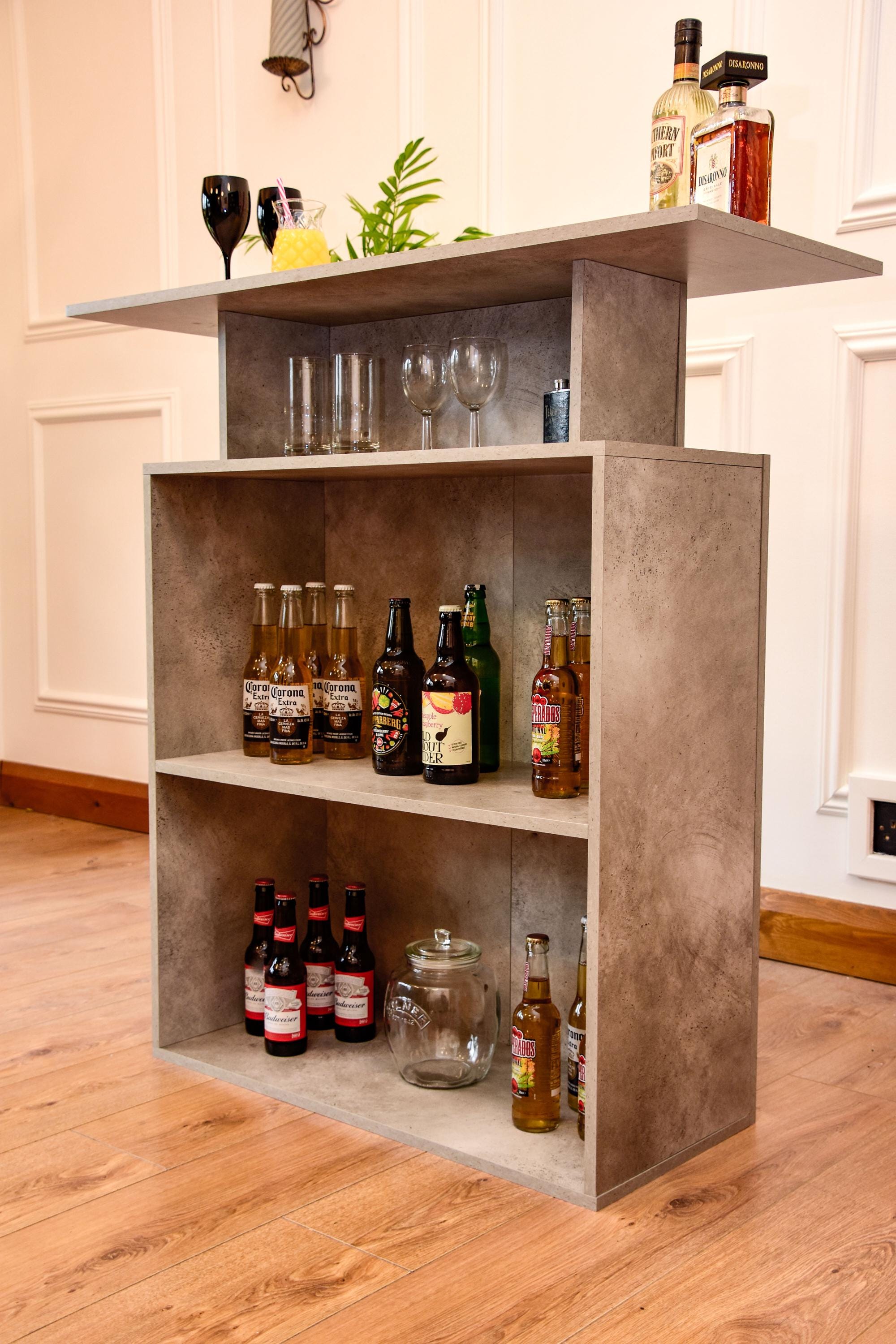 Grey Stone Effect LED Home Bar