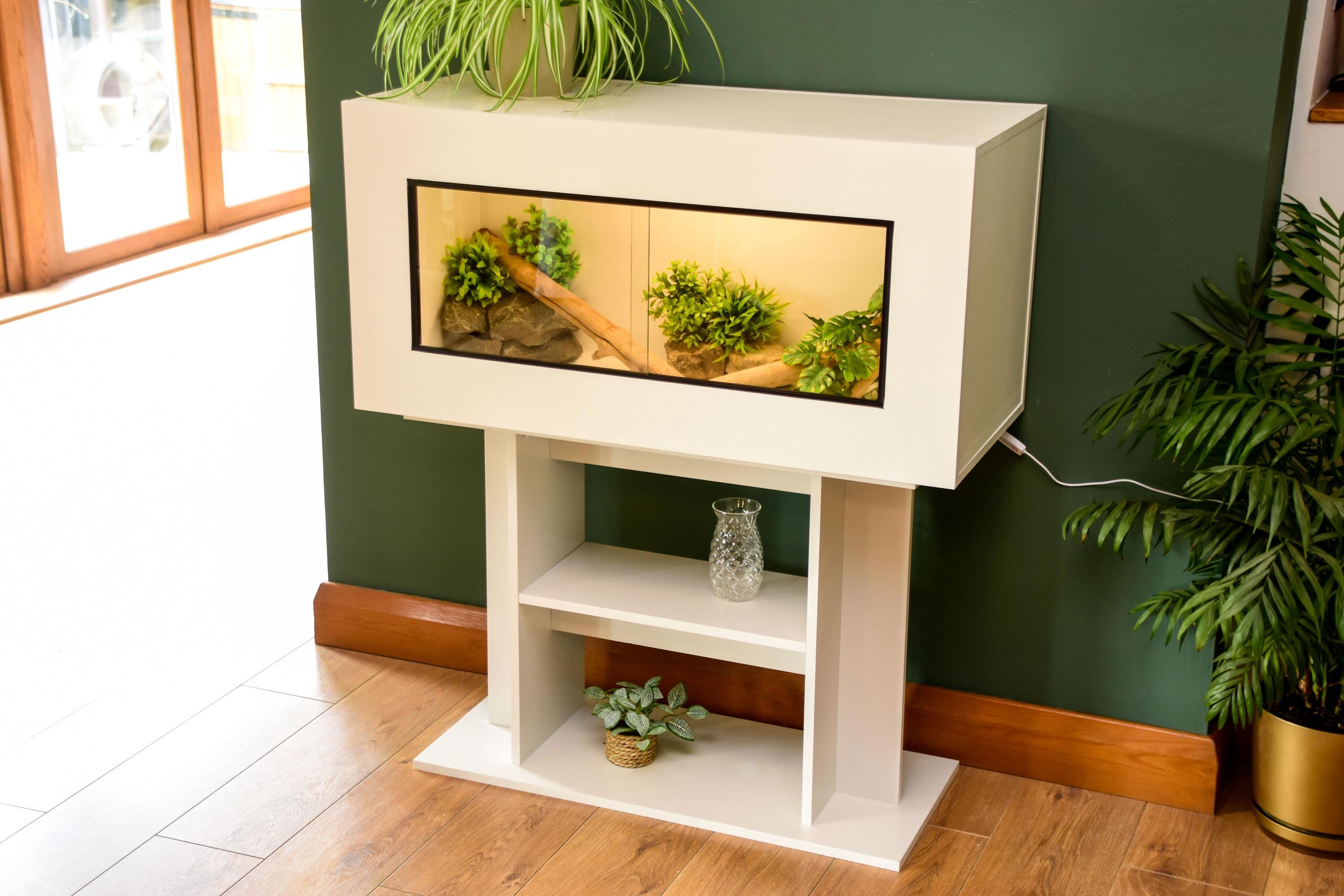 3ft Modern White Reptile Vivarium + High Stand - LED Light Included