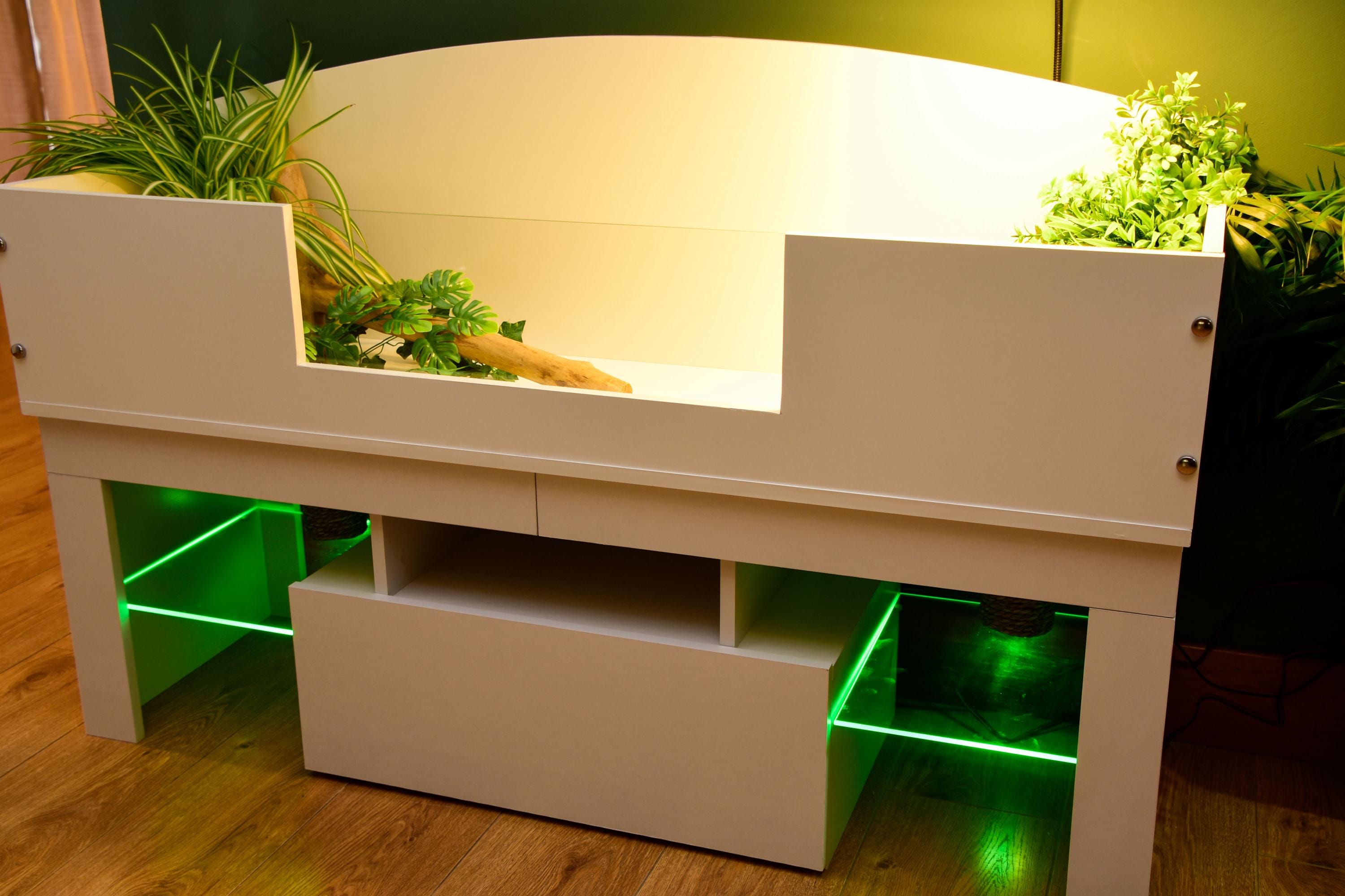 4ft x 16" x 15" Open Top Tortoise Table + LED Stand and Glass Window