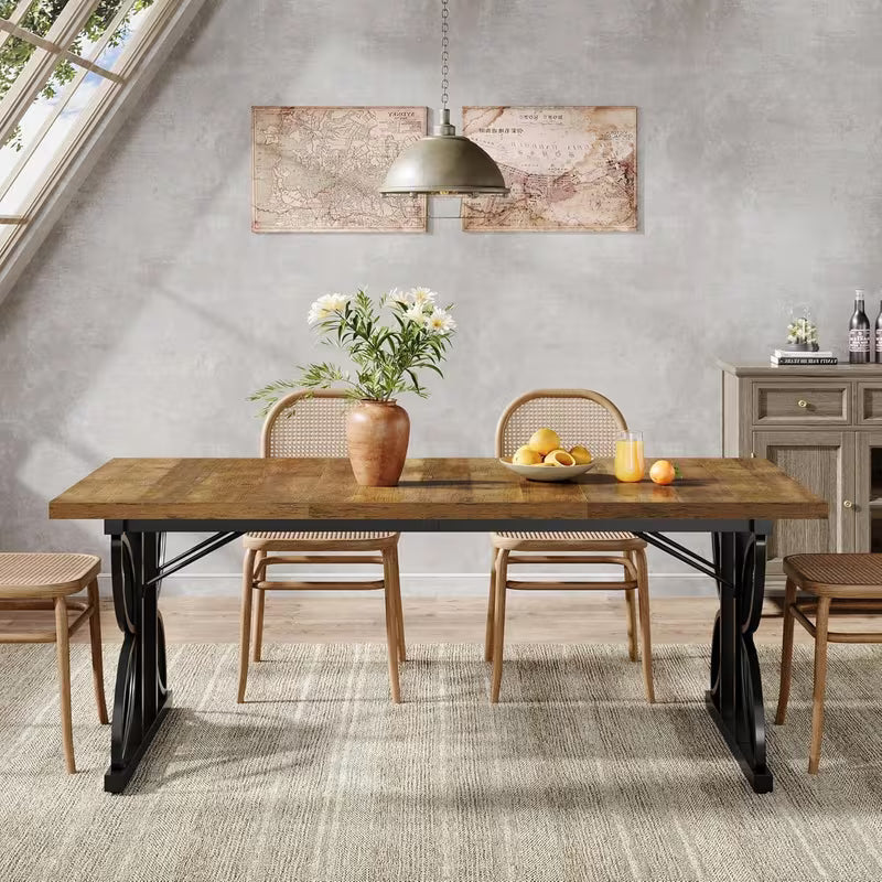 Rustic Industrial Farmhouse Dining Table in warm rustic kitchen