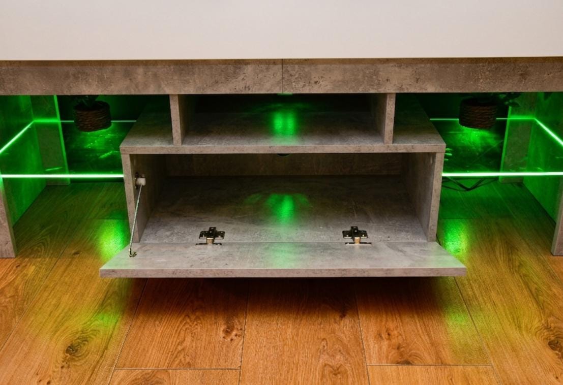 4ft Modern White Reptile Vivarium + Grey Stone Effect LED Stand and Light Included
